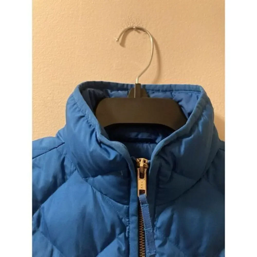 J. Crew Down Puffer Vest Quilted Blue‎ GOLD Hardware Sz XXS Patch Pockets